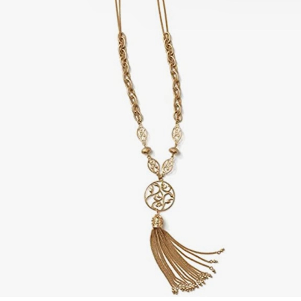 Lia Sophia Swish Womens Matte gold detail pendant long necklace adjustable clasp